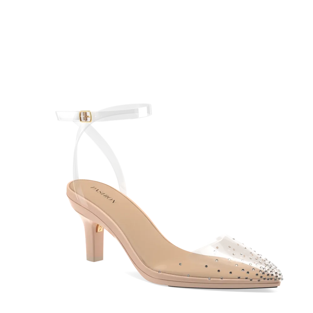 The D'Orsay - Sand Transparent Rhinestone   Stiletto Heel Kit 3 Sand