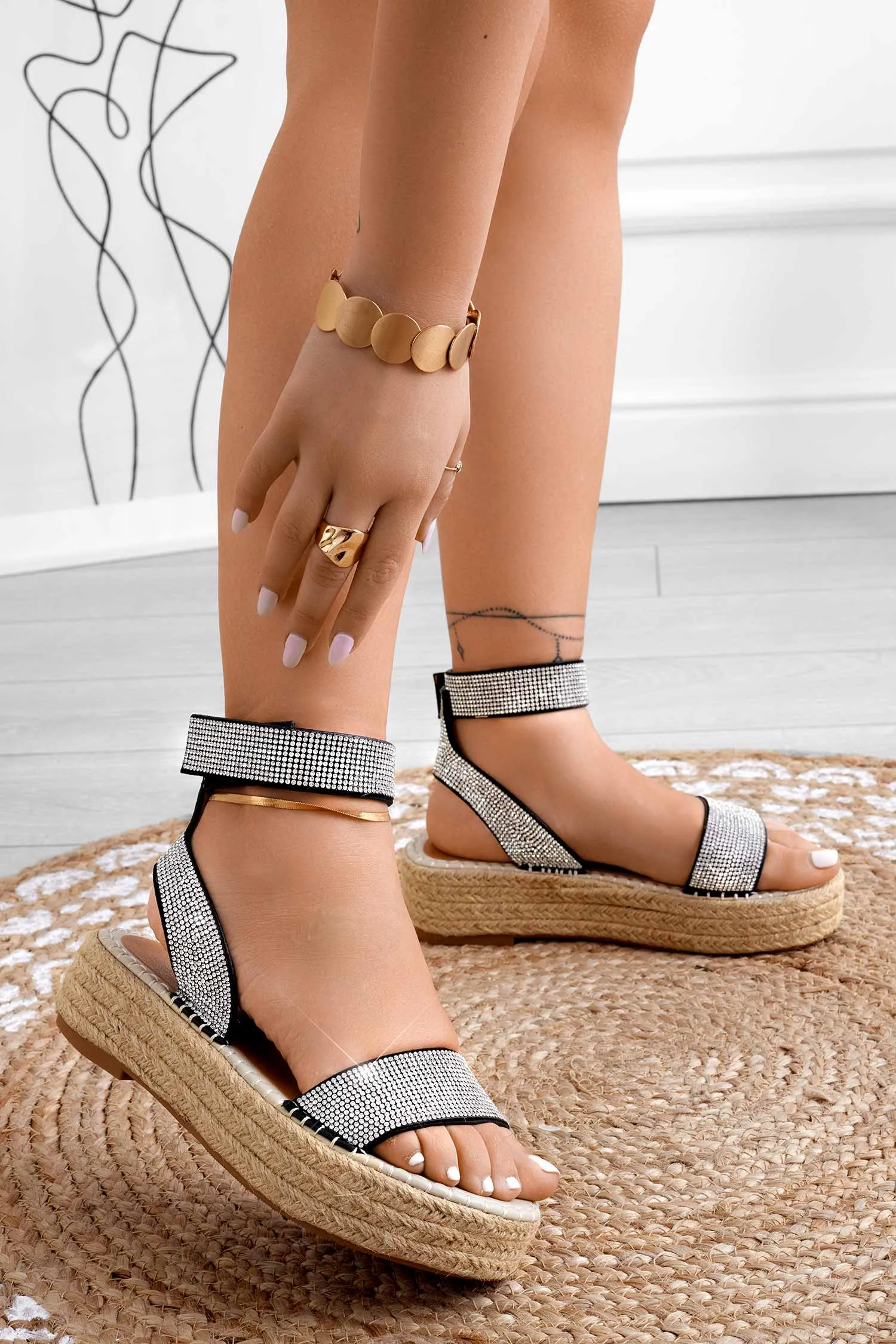 VEGAS - Black espadrille sandals Alexoo jewel