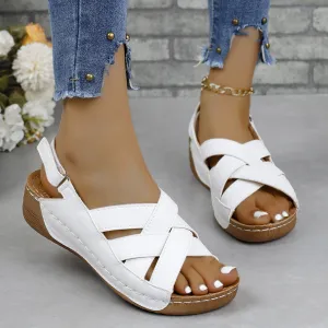 Wholesale Wedge Heel Heightening Outdoor Comfortable Hook and Loop Sandals