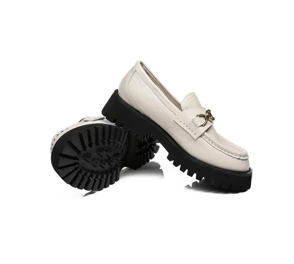 Women Chunky Platform Flats Gold Buckle Casual Loafers Patty