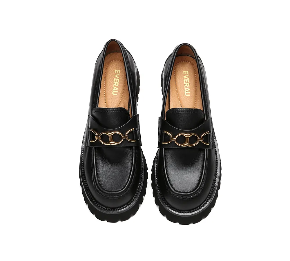 Women Chunky Platform Flats Gold Buckle Casual Loafers Patty