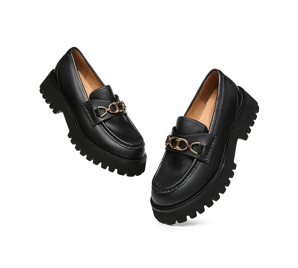 Women Chunky Platform Flats Gold Buckle Casual Loafers Patty