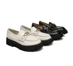 Women Chunky Platform Flats Gold Buckle Casual Loafers Patty