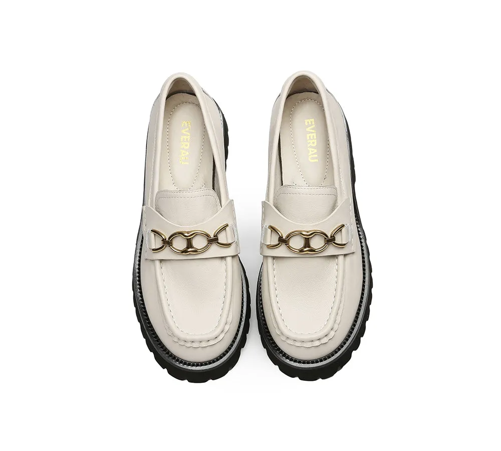 Women Chunky Platform Flats Gold Buckle Casual Loafers Patty