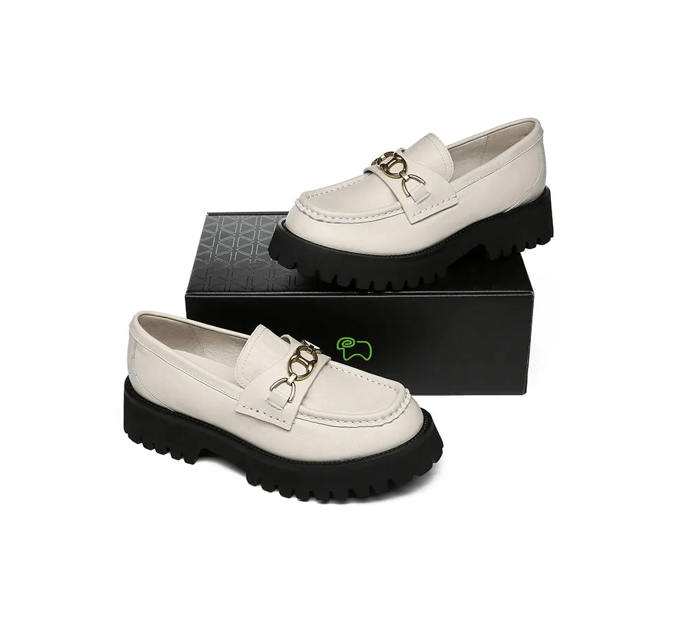 Women Chunky Platform Flats Gold Buckle Casual Loafers Patty