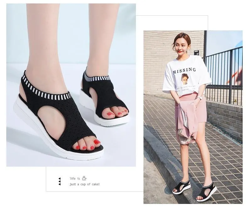 Women Sandals New Female Shoes Summer Wedge Comfortable Sandals Ladies Slip on Flat comfortable us