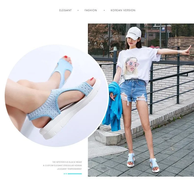 Women Sandals New Female Shoes Summer Wedge Comfortable Sandals Ladies Slip on Flat comfortable us