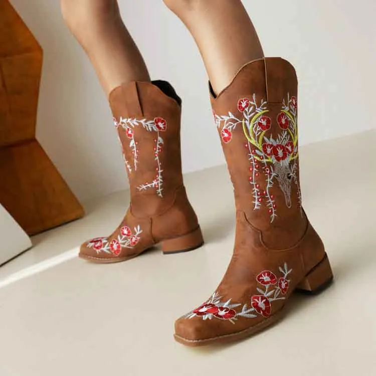 Women's Country Cowgirl Boots Embroidered Western Boots