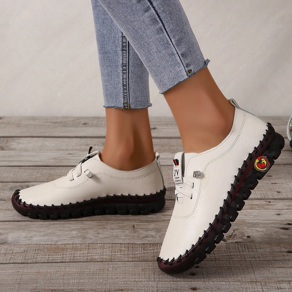 Women's leather soft bottom orthopaedic flat shoes