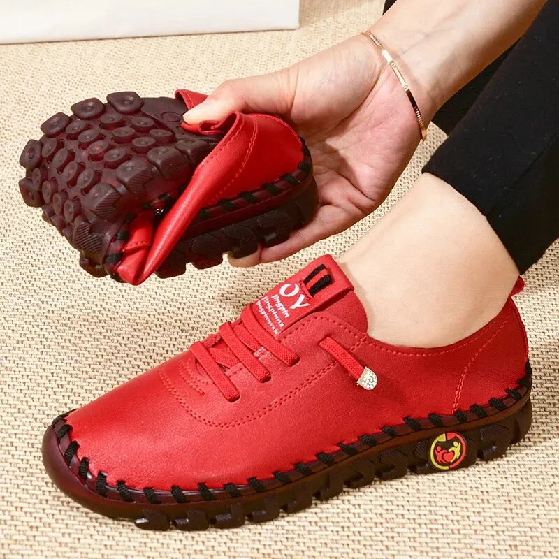 Women's leather soft bottom orthopaedic flat shoes