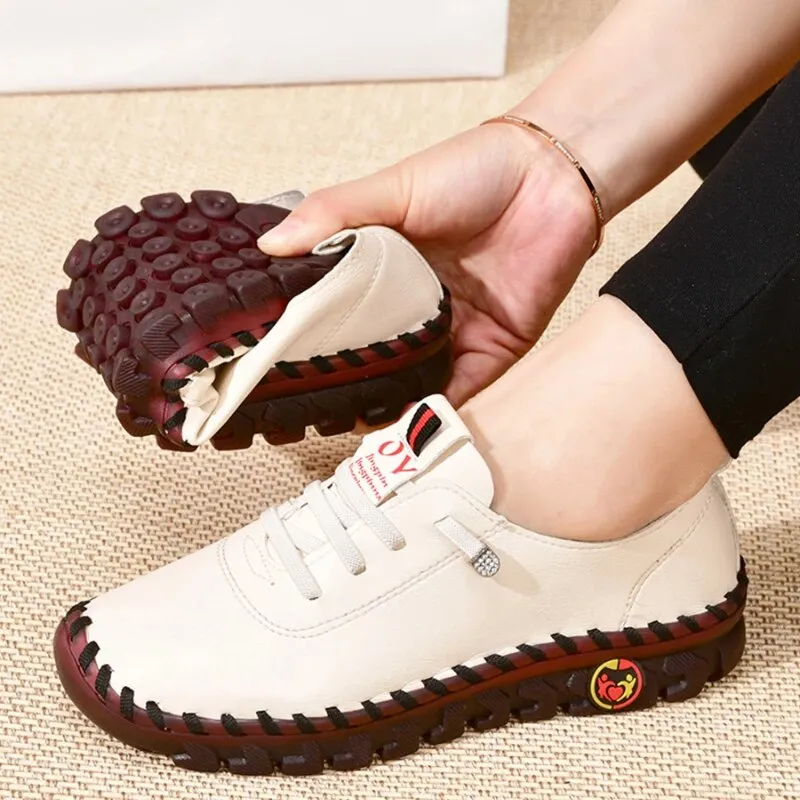 Women's leather soft bottom orthopaedic flat shoes