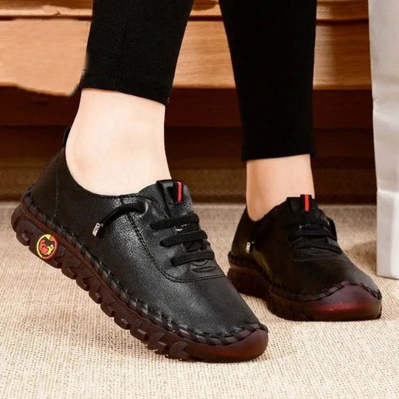 Women's leather soft bottom orthopaedic flat shoes