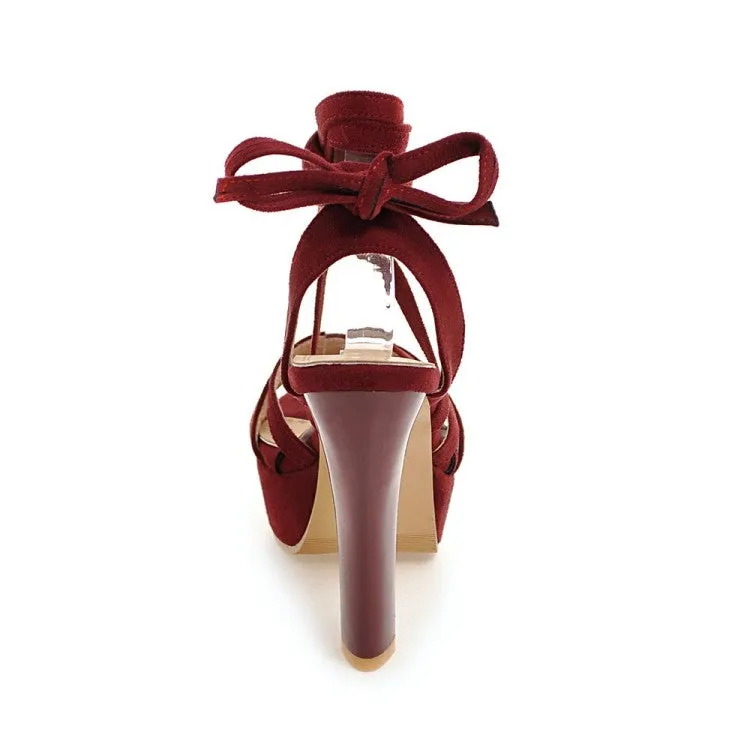 Women's Solid Color Cross Strap Back Butterfly Knot Platform Chunky Heel Platform Sandals